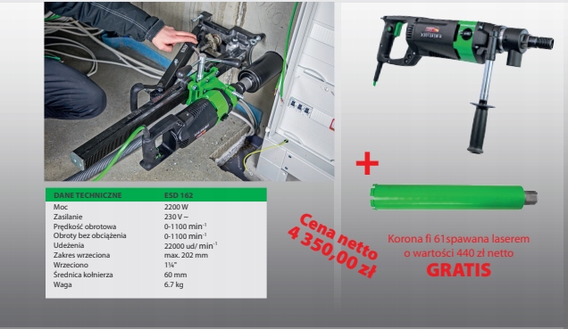 Wiertnica Diamentowa Eibenstock ESD 162 2200W max 202mm z udarem NOWA